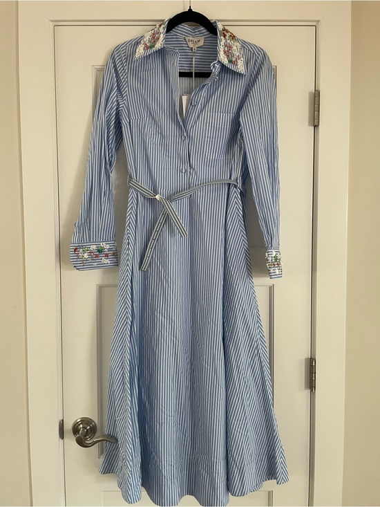 Dream Catcher Dresses & Skirts - Dream Catcher Blue Stripe Floral-Collar Long Sleeve Shirt Dress NWT